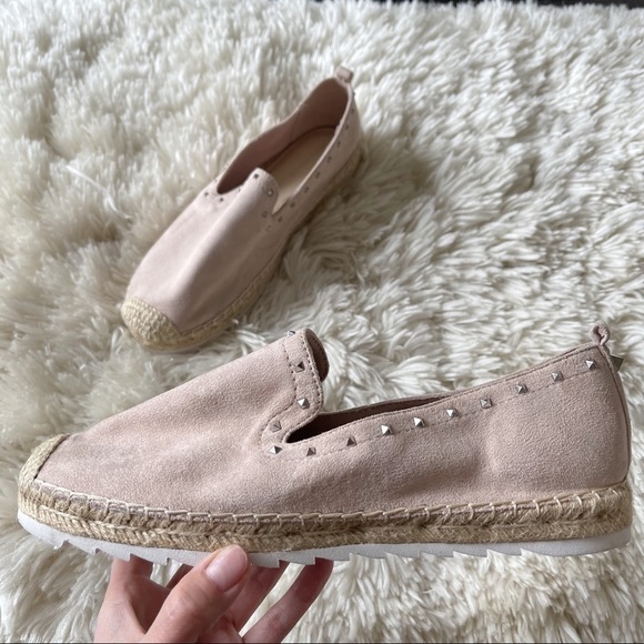 Marc Fisher Chequer Pink Faux Suede Studded Espadrille Flats Size 10 - Picture 1 of 10